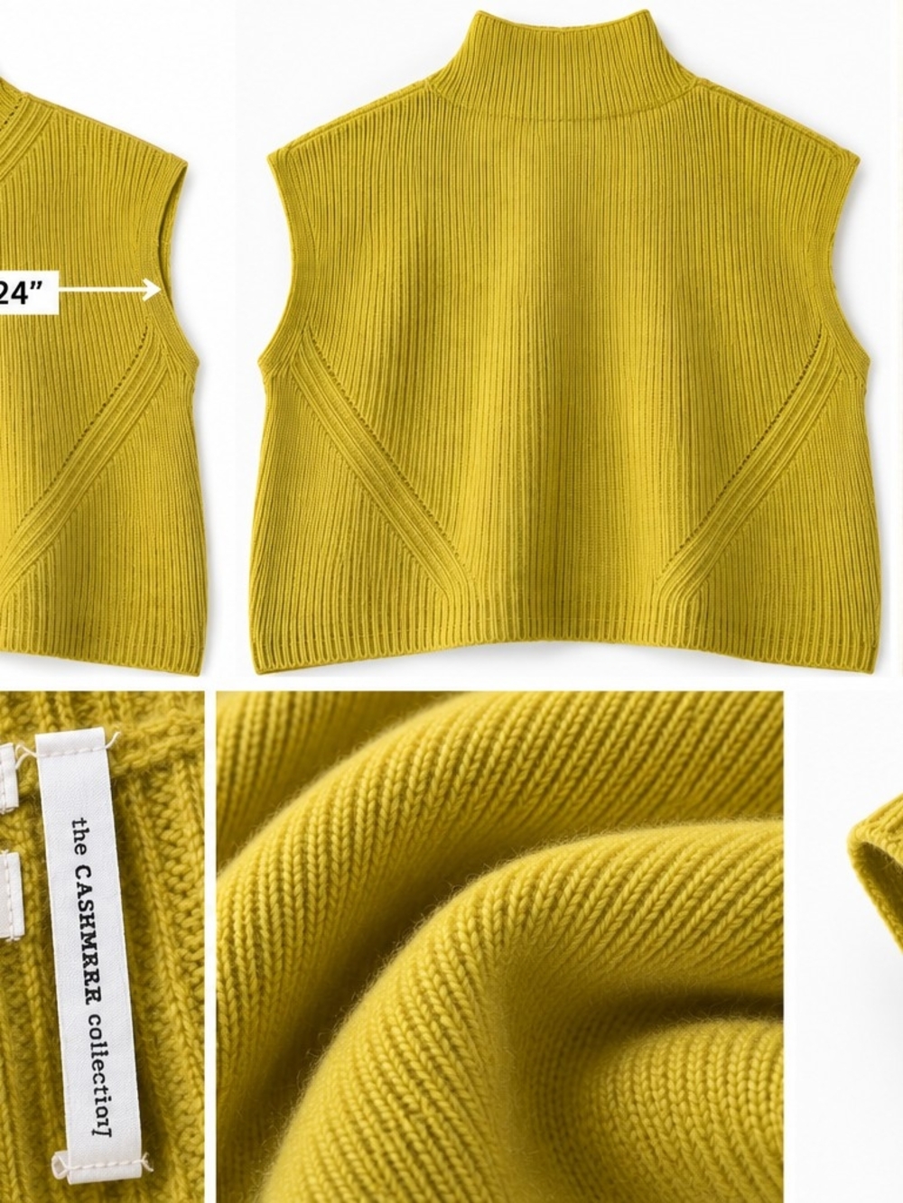 The Cashmere Collection Sleeveless Mock Neck Ribbed Sweater Vest - Mustard